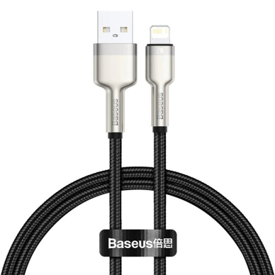 [Užsakomoji prekė] Kabelis USB į Lightning, 2.4A, 480Mbps, 25cm - Baseus Cafule Series Metal (CALJK-01) - Juodas