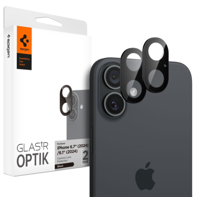 [Užsakomoji prekė] Kameros apsauga iPhone 16 / iPhone 16 Plus (set 2) - Spigen Glas.tR Optik - Juodas