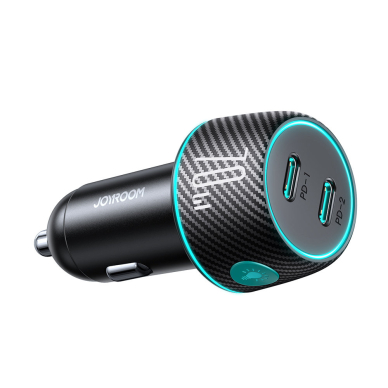 Car charger 2x USB C 70W with LED backlight Joyroom JR-CCN02 | Juodas