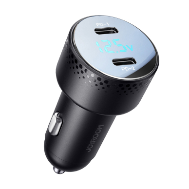 Car charger 2x USB C 70W with LED display Joyroom JR-CCD02 | Juodas 1