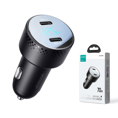 Car charger 2x USB C 70W with LED display Joyroom JR-CCD02 | Juodas 5