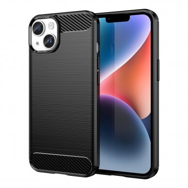 Dėklas Carbon Case flexible for iPhone 14 Plus Juodas