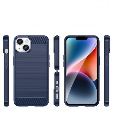 Dėklas Carbon Case flexible for iPhone 14 Plus Mėlynas 1