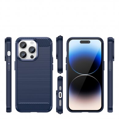 Dėklas Carbon Case flexible for iPhone 14 Pro Max Mėlynas 1