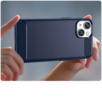 Dėklas Carbon Case flexible iPhone 14 Mėlynas 4