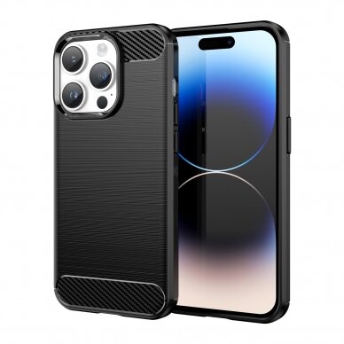 Dėklas Carbon Case flexible iPhone 14 Pro Max Juodas