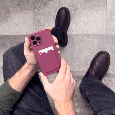 Dėklas su kišenėle kortelėms Card Armor Case Samsung Galaxy A22 4G Bordo 3