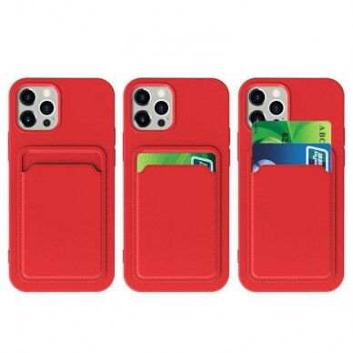 Dėklas su kišenėle kortelėms Card Case silicone wallet iPhone 11 Pro Max Raudonas 2