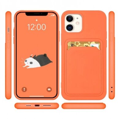 Dėklas su kišenėle kortelėms Card Case silicone wallet iPhone 11 Pro Max Raudonas 3