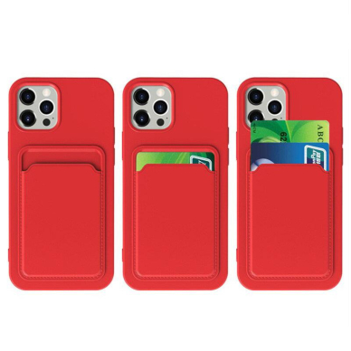 Dėklas su kišenėle kortelėms Card Case silicone wallet iPhone 11 Pro Raudonas 2