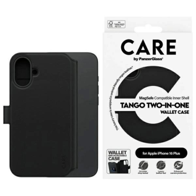 Dėklas CARE by PanzerGlass Feature Tango 2in1 Wallet MagSafe  iPhone 16 Plus - Juodas