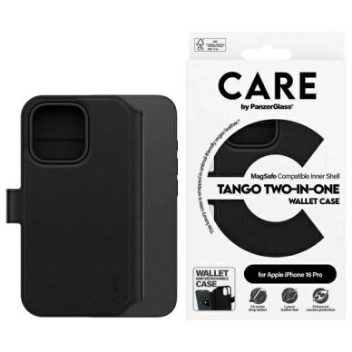 Dėklas CARE by PanzerGlass Feature Tango 2in1 Wallet MagSafe  iPhone 16 Pro - Juodas