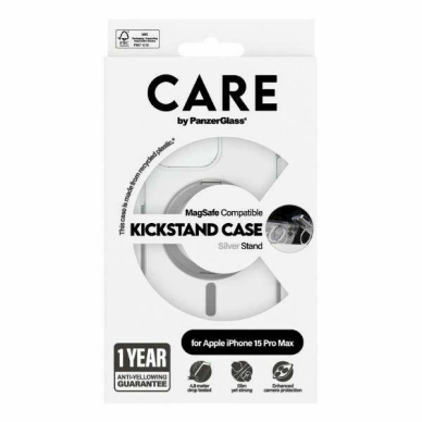 Dėklas CARE by PanzerGlass Kickstand MagSafe iPhone 15 Pro Max - pilkas 3