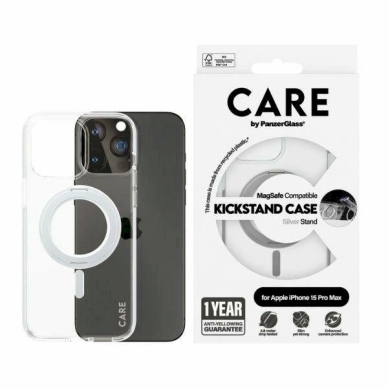 Dėklas CARE by PanzerGlass Kickstand MagSafe iPhone 15 Pro Max - pilkas