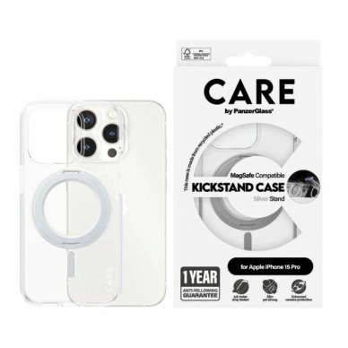 Apsauginis dėklas CARE by PanzerGlass Kickstand Case MagSafe for iPhone 15 Pro - pilkas