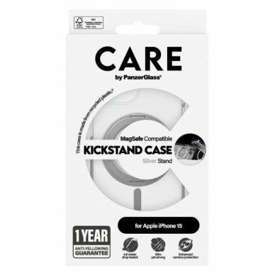 Apsauginis dėklas CARE by PanzerGlass Kickstand Case MagSafe for iPhone 15 - pilkas 3