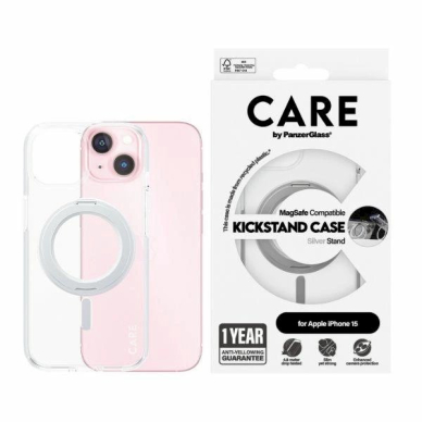 Apsauginis dėklas CARE by PanzerGlass Kickstand Case MagSafe for iPhone 15 - pilkas