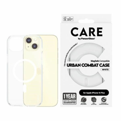 Apsauginis dėklas CARE by PanzerGlass Urban Combat Case MagSafe for iPhone 15 Plus - Baltas