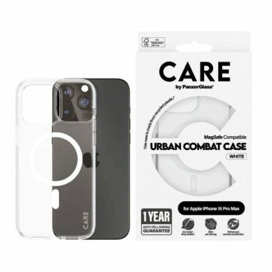 Apsauginis dėklas CARE by PanzerGlass Urban Combat Case MagSafe for iPhone 15 Pro Max - Baltas