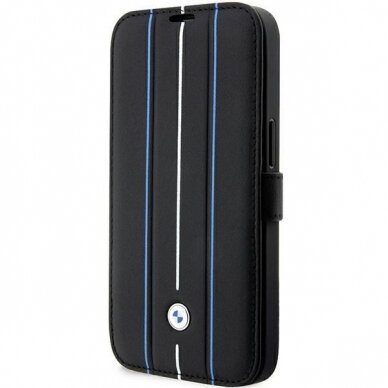 Dėklas BMW Leather Stamp Blue Lines BMBKP14L22RVSK iPhone 14 Pro Juodas