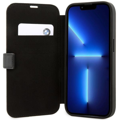 Dėklas BMW Leather Stamp Blue Lines BMBKP14X22RVSK iPhone 14 Pro Max Juodas 5