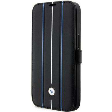 Dėklas BMW Leather Stamp Blue Lines BMBKP14X22RVSK iPhone 14 Pro Max Juodas