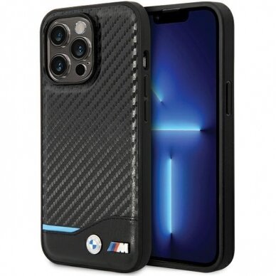 Dėklas BMW Leather Carbon BMHCP13L22NBCK iPhone 13 Pro / 13 Juodas