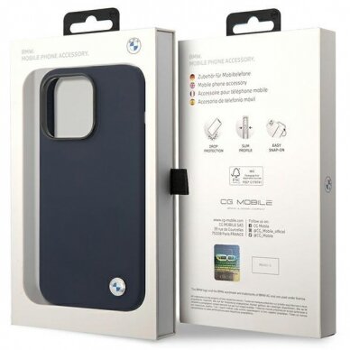 Dėklas BMW Silicone Metal Logo BMHCP14LSILNA iPhone 14 Pro Tamsiai mėlynas 7