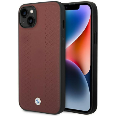 Dėklas BMW Leather Diamond Pattern BMHCP14S22RFGR iPhone 14 Bordo