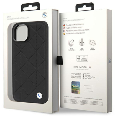 Dėklas BMW Leather Quilted BMHCP14S22RQDK iPhone 14 Juodas 7