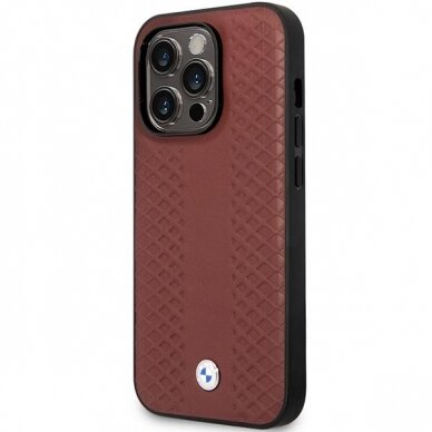 Dėklas BMW Leather Diamond Pattern BMHCP14X22RFGR iPhone 14 Pro Max Bordo 1