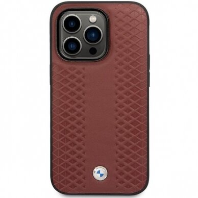 Dėklas BMW Leather Diamond Pattern BMHCP14X22RFGR iPhone 14 Pro Max Bordo 2