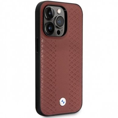 Dėklas BMW Leather Diamond Pattern BMHCP14X22RFGR iPhone 14 Pro Max Bordo 3