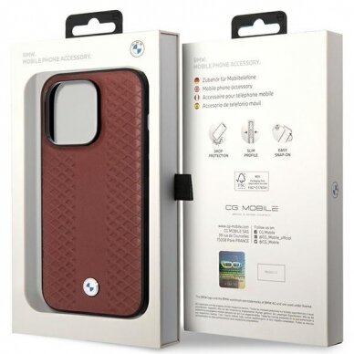 Dėklas BMW Leather Diamond Pattern BMHCP14X22RFGR iPhone 14 Pro Max Bordo 7