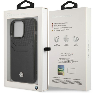 Dėklas BMW Leather Card Slot BMHCP14X22RSEPK iPhone 14 Pro Max Juodas 7