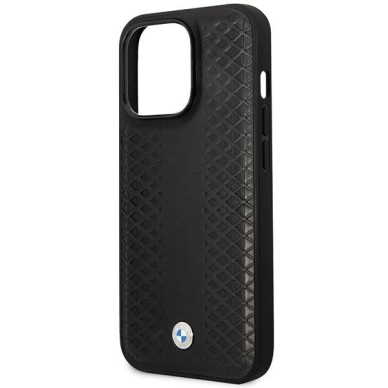 Dėklas BMW Leather Diamond Pattern BMHMP14L22RFGK iPhone 14 Pro Juodas (MagSafe) 5