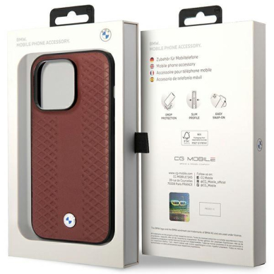 Dėklas BMW Leather Diamond Pattern BMHMP14L22RFGR iPhone 14 Pro Bordo (MagSafe) 7