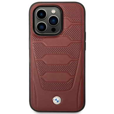 Dėklas BMW Leather Seats Pattern BMHMP14L22RPSR iPhone 14 Pro Bordo (MagSafe) 2