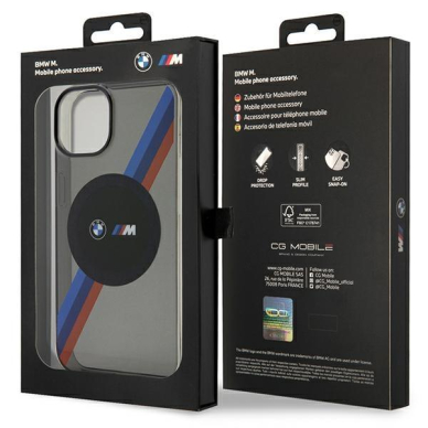 Dėklas BMW Tricolor Stripes MagSafe BMHMP14SHDTK iPhone 14 Pilkas 7