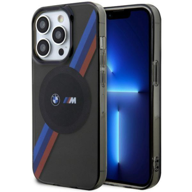 Dėklas BMW Tricolor Stripes MagSafe BMHMP14XHDTK iPhone 14 Pro Max Pilkas