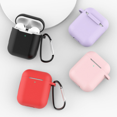 Dėklas AirPods 2 / AirPods 1 silicone soft + karabinas, Mėlynas (D) 2