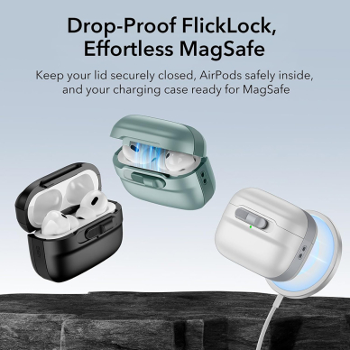 [Užsakomoji prekė] Dėklas Apple AirPods 4 - ESR Pulse Magnetic HaloLock - Juodas 1