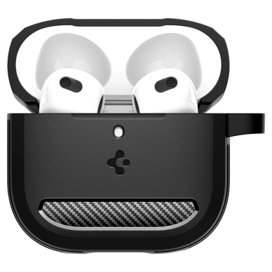 [Užsakomoji prekė] Dėklas Apple AirPods 4 - Spigen Rugged Armor - Matinis juodas 1