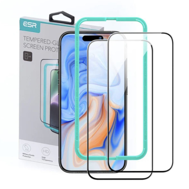 [Užsakomoji prekė] Grūdintas stikliukas iPhone 15 / iPhone 16 (set of 2) - ESR Tempered Glass - Juodas