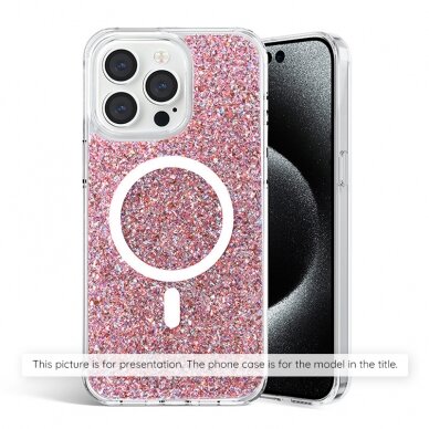 [Užsakomoji prekė] Dėklas skirtas iPhone 15 Pro Max - Techsuit Sparkly Glitter MagSafe - rožinis