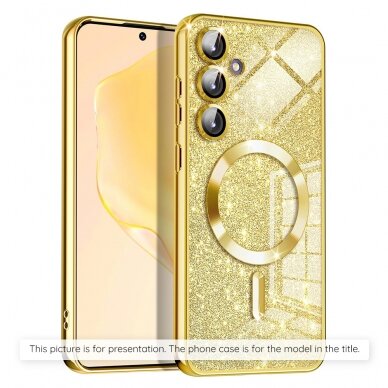 [Užsakomoji prekė] Dėklas skirtas iPhone 15 - Techsuit Luxury Glitter MagSafe - auksinis