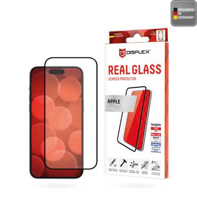 [Užsakomoji prekė] Grūdintas stikliukas iPhone 16 - Displex Real Glass Full Cover - Juodas