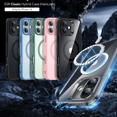 [Užsakomoji prekė] Dėklas iPhone 16 - ESR Classic Hybrid HaloLock - Skaidrus 2