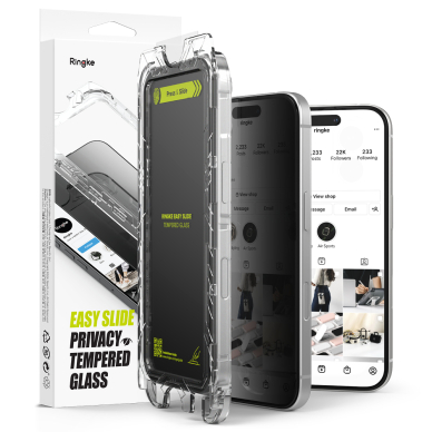 [Užsakomoji prekė] Grūdintas stikliukas iPhone 16 / iPhone 15 (set 2) - Ringke Easy Slide Tempered Glass - Privacy