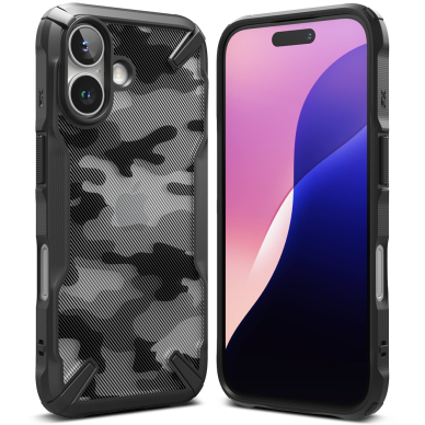 [Užsakomoji prekė] Dėklas iPhone 16 Plus - Ringke Fusion X Design - Camo Black